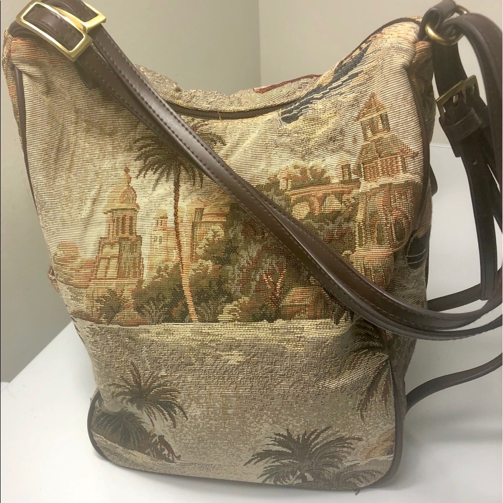 Rare unique Knitted bag cathedrals palm trees